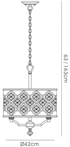 Diyas Indie 4 Light Round Pendant Light in Mocha Teak Plated with Crystal