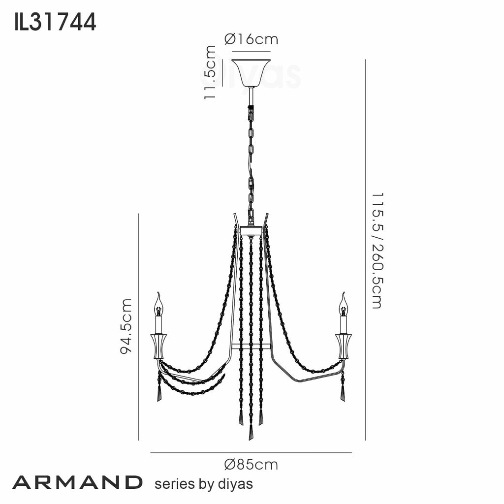 Diyas Armand 8 Light Pendant Light in Polished Chrome with Crystal