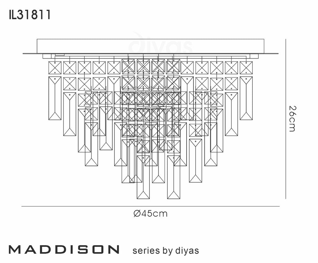 Diyas Maddison 6 Light Round Flush Ceiling Light in French Gold with Crystal