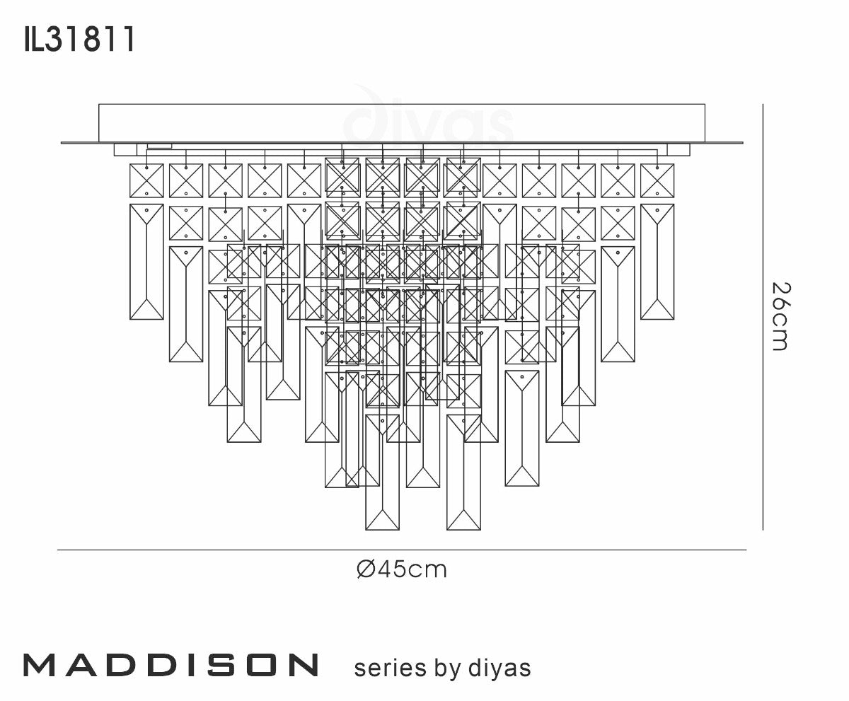 Diyas Maddison 6 Light Round Flush Ceiling Light in French Gold with Crystal