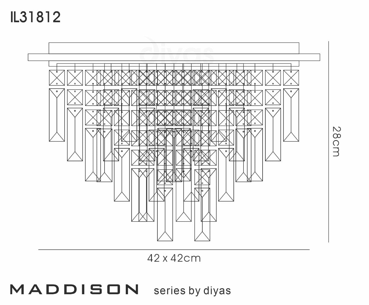 Diyas Maddison 6 Light Square Flush Ceiling Light in French Gold with Crystal