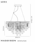 Diyas Maddison 6 Light Round Pendant Light in French Gold with Crystal