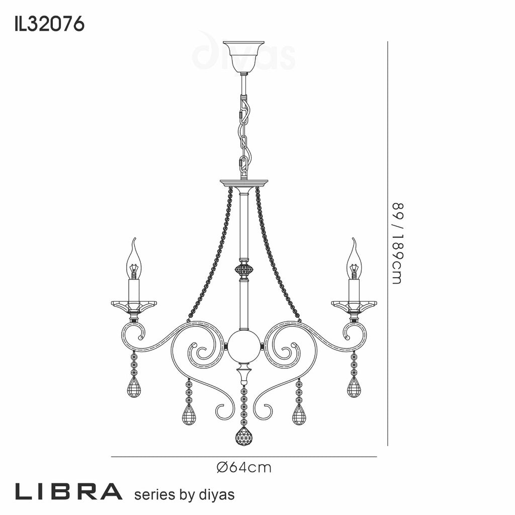 Diyas Libra 6 Light Pendant Light in Antique Brass with Crystal