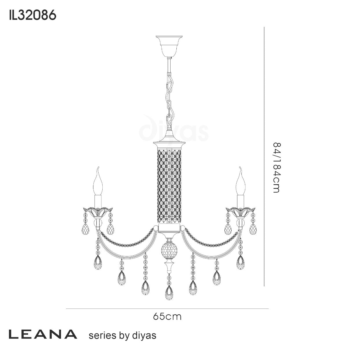 Diyas Leana 6 Light Pendant Light in Satin Nickel with Crystal