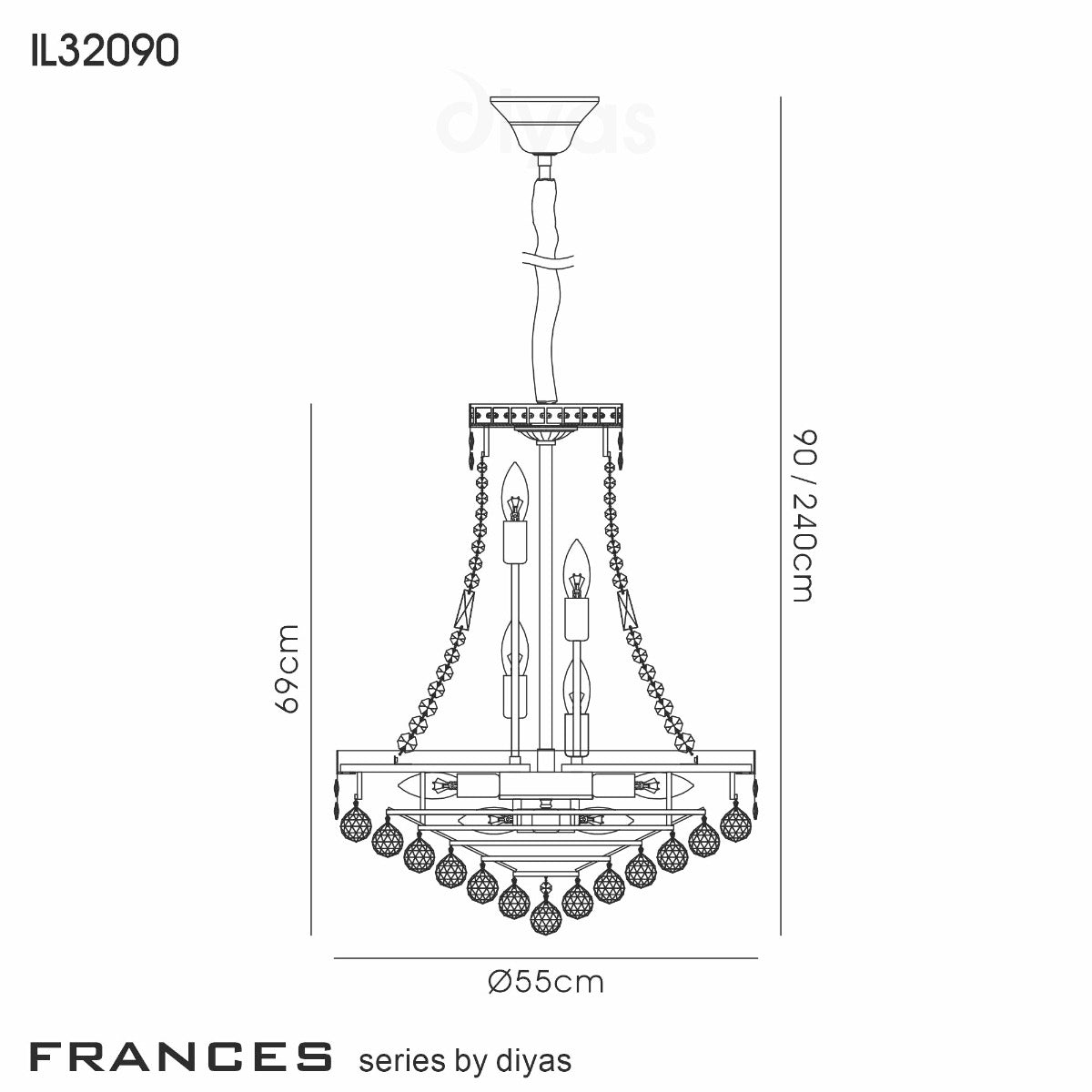 Diyas Frances 14 Light Pendant Light in Gold with Crystal