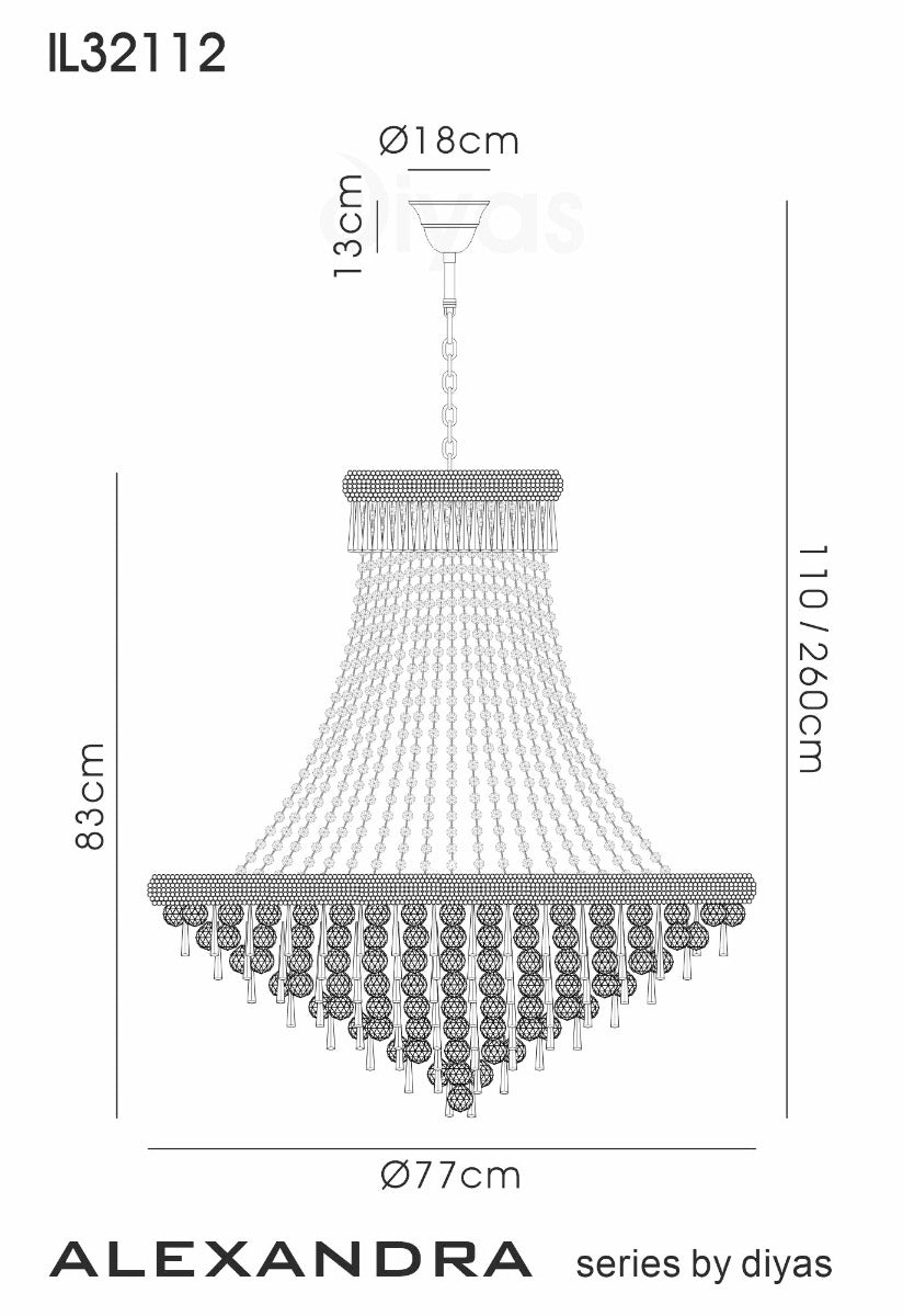 Diyas Alexandra 18 Light Pendant Light in Gold with Crystal