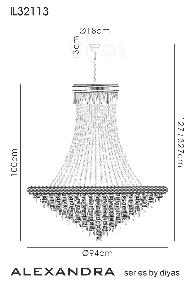 Diyas Alexandra 20 Light Pendant Light in Gold with Crystal