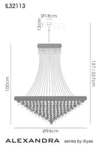 Diyas Alexandra 20 Light Pendant Light in Gold with Crystal
