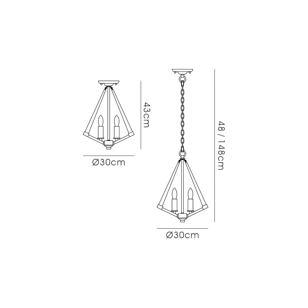 Diyas Hilton 3 Light Tetragonal Pendant Light in Satin Black with Dark Grey Wood