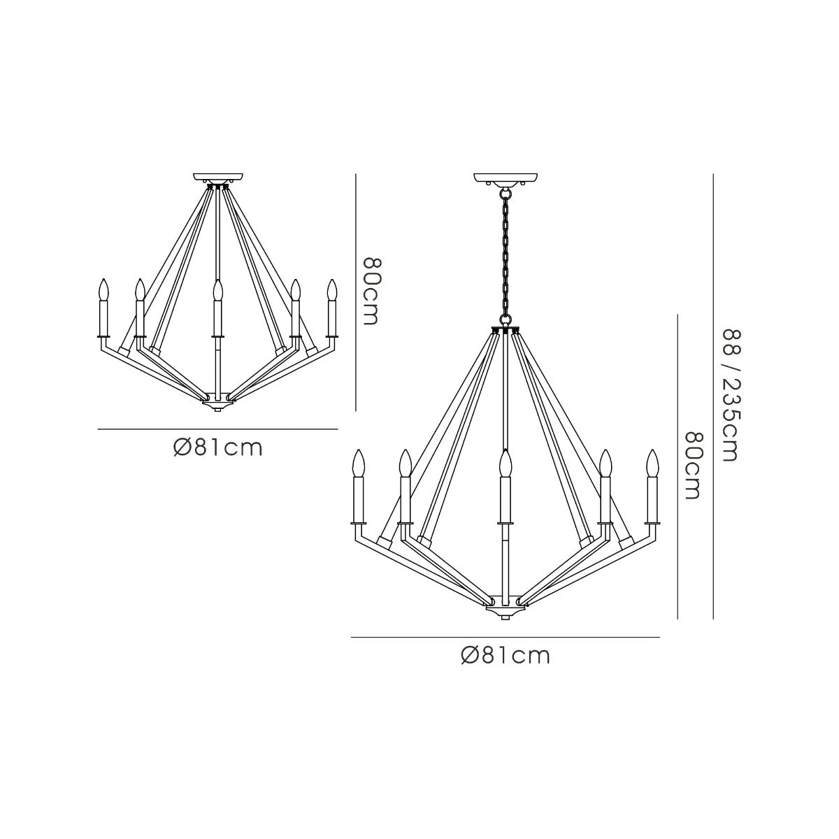 Diyas Hilton 8 Light Octagonal Pendant Light in Satin Black with Dark Grey Wood