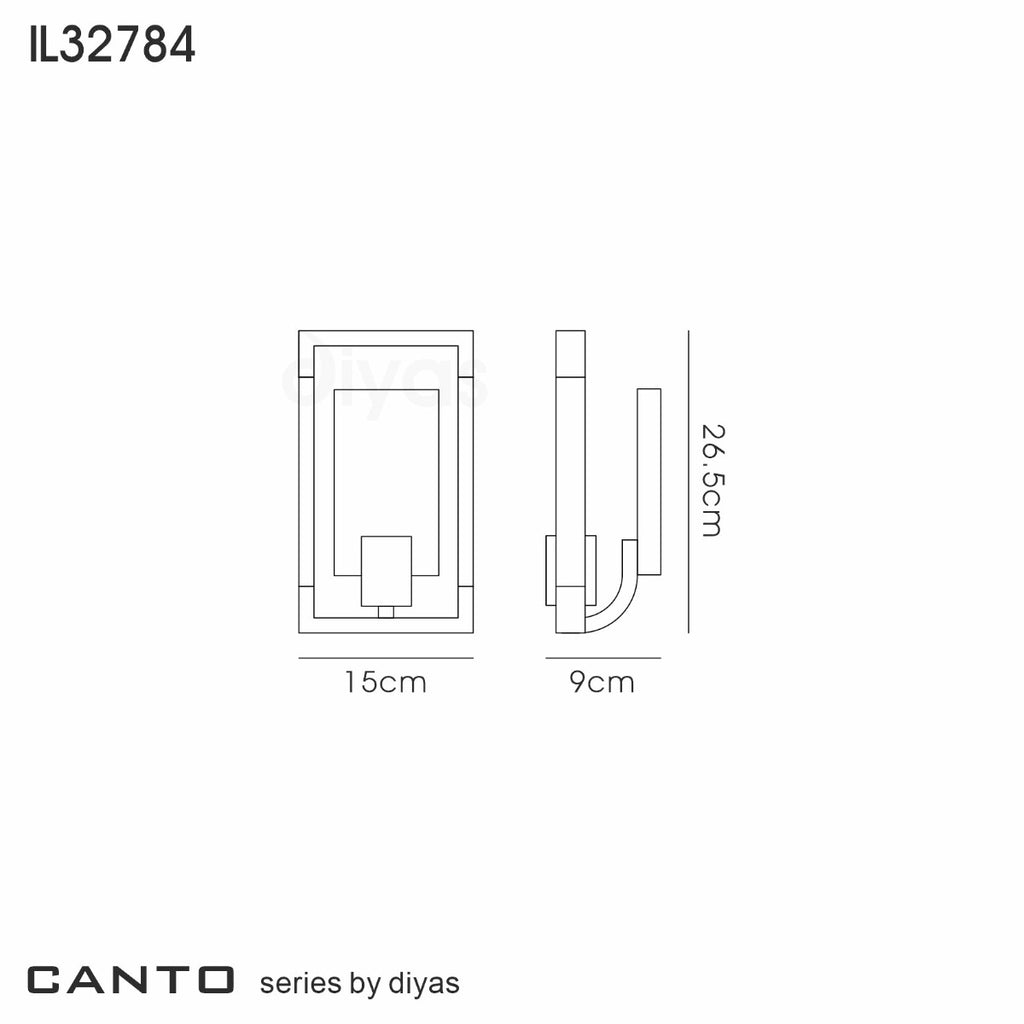 Diyas Canto Single Wall Light in Polished Nickel with Acrylic Frame