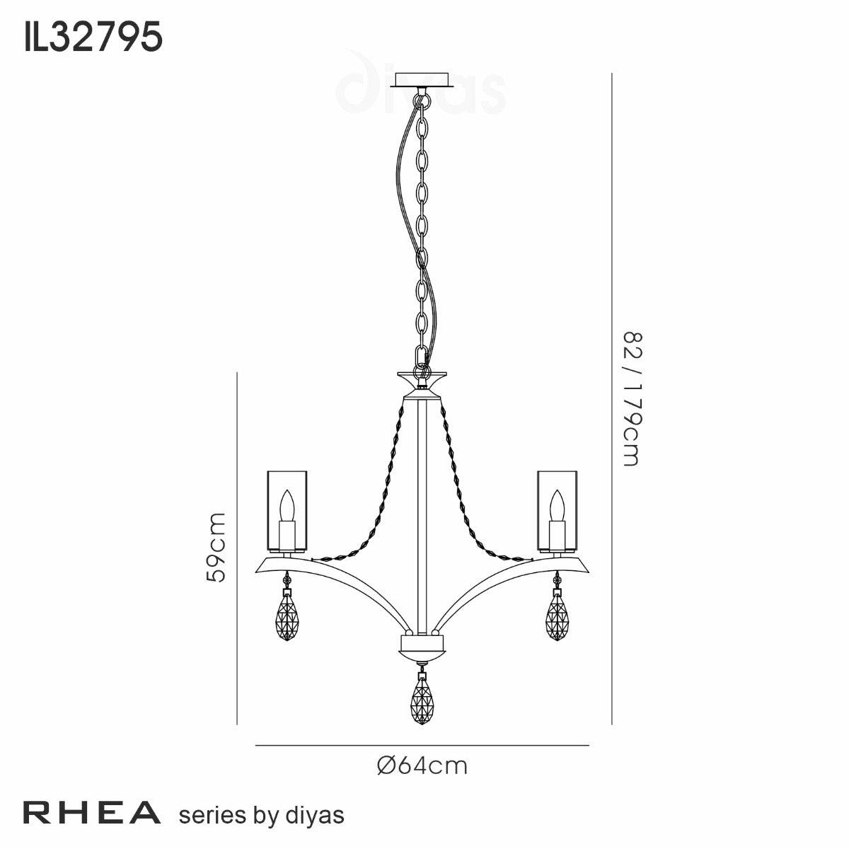 Diyas Rhea 5 Light Pendant Light in Polished Chrome with Crystal