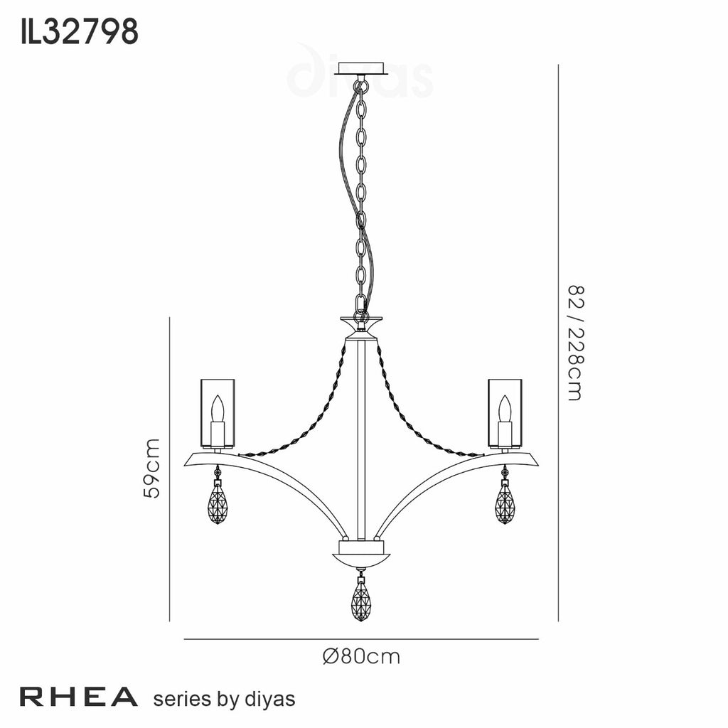 Diyas Rhea 8 Light Pendant Light in Polished Chrome with Crystal
