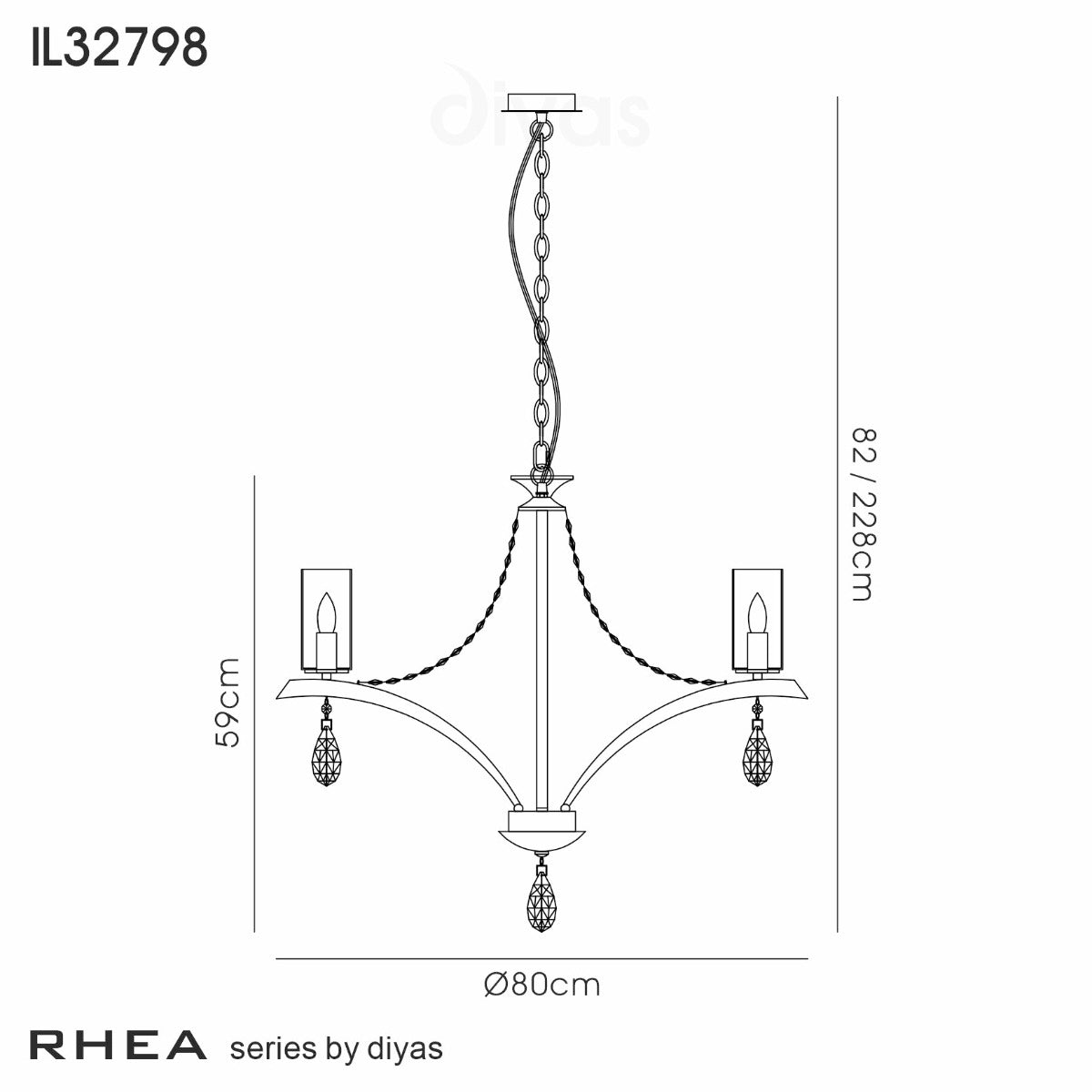 Diyas Rhea 8 Light Pendant Light in Polished Chrome with Crystal
