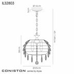 Diyas Coniston 3 Light Small Pendant Light in Gold with Crystal