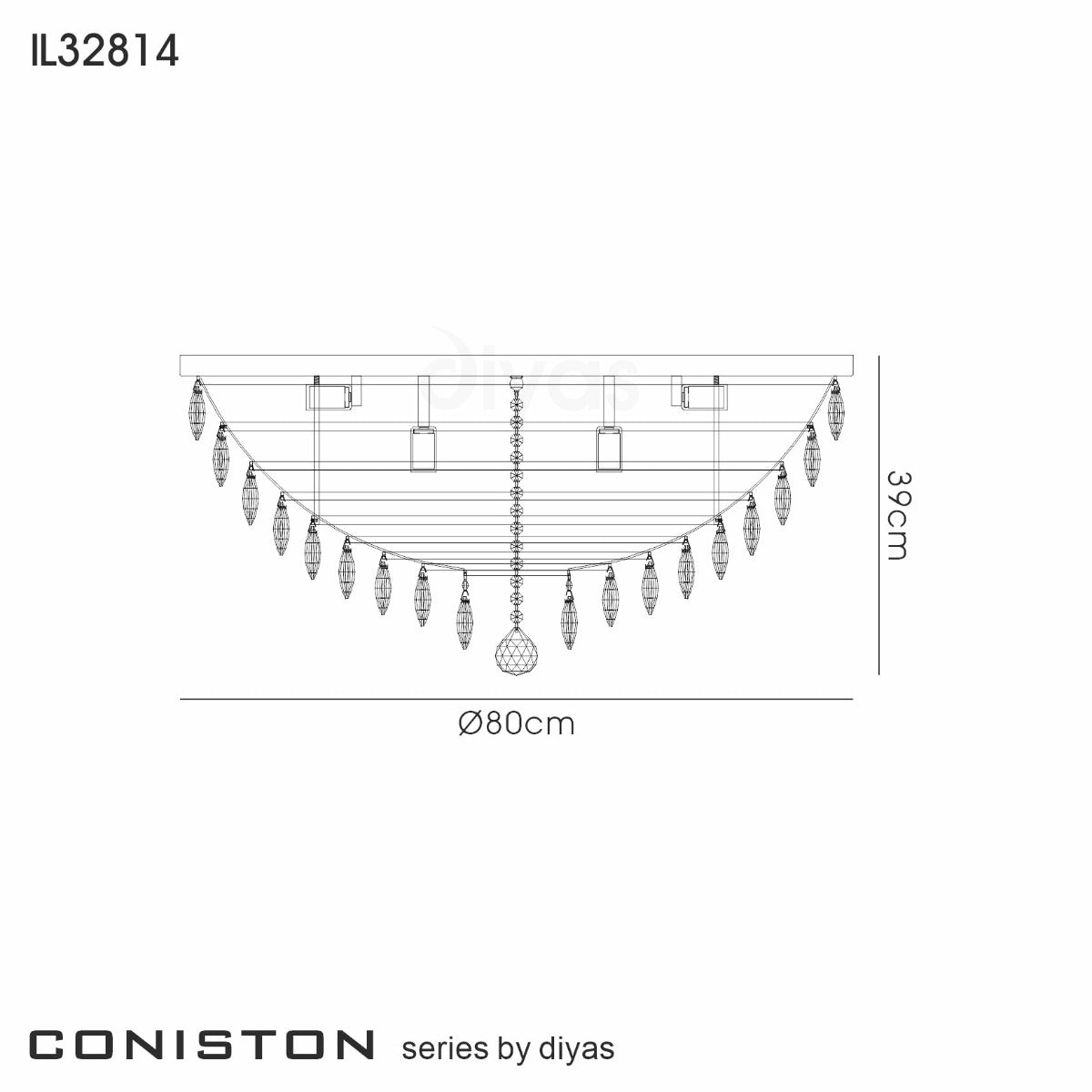 Diyas Coniston 12 Light Round Flush Ceiling Light in Polished Chrome with Crystal