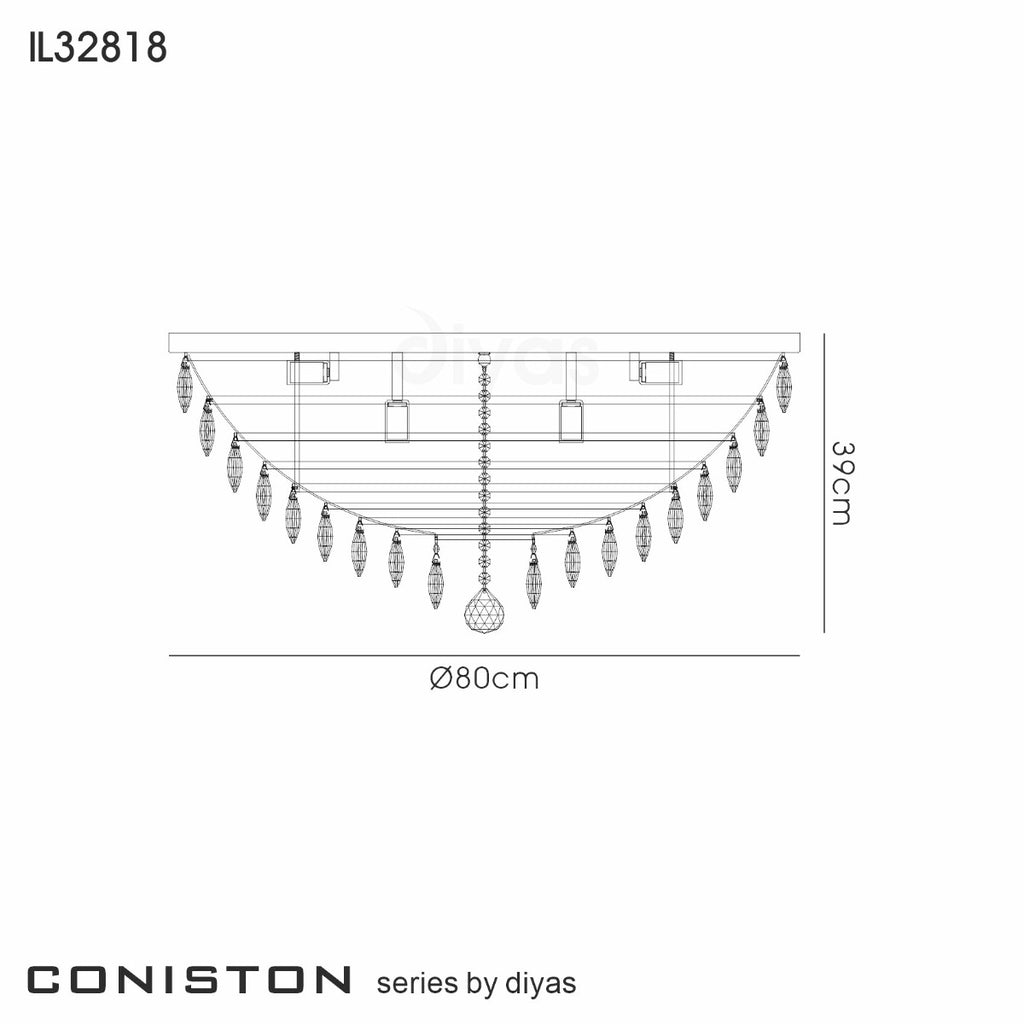 Diyas Coniston 12 Light Round Flush Ceiling Light in French Gold with Crystal