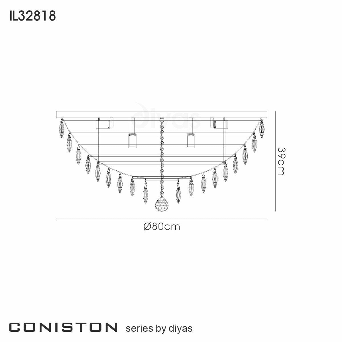 Diyas Coniston 12 Light Round Flush Ceiling Light in French Gold with Crystal