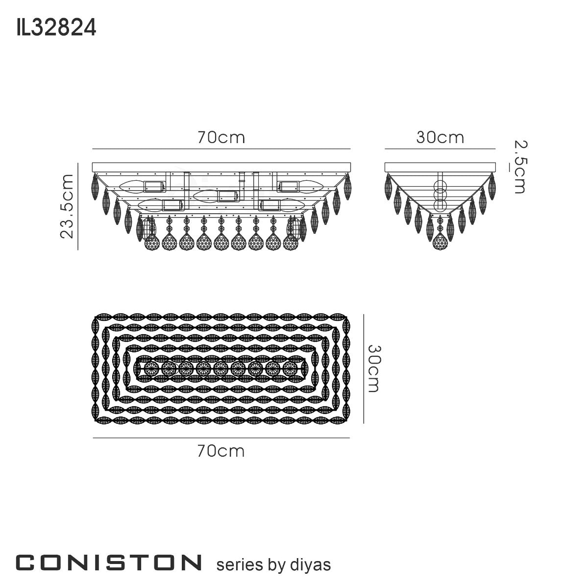 Diyas Coniston 5 Light Linear Bar Flush Ceiling Light in Polished Chrome with Crystal