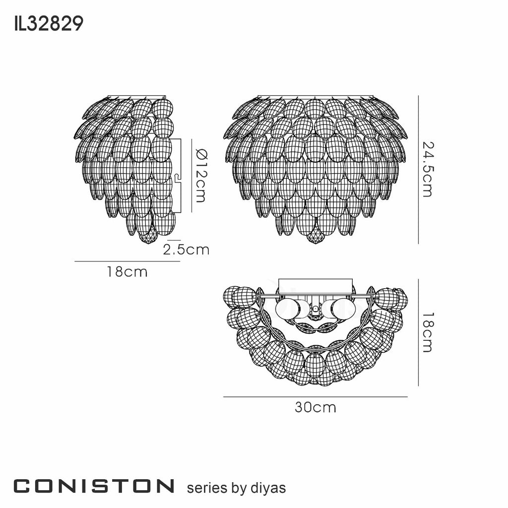 Diyas Coniston 2 Light Wall Light in French Gold with Crystal