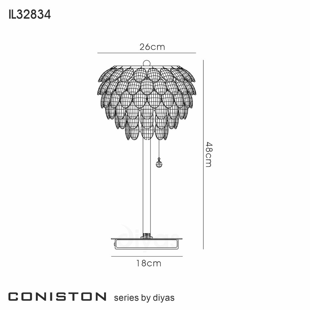 Diyas Coniston 2 Light Table Lamp in Polished Chrome with Crystal