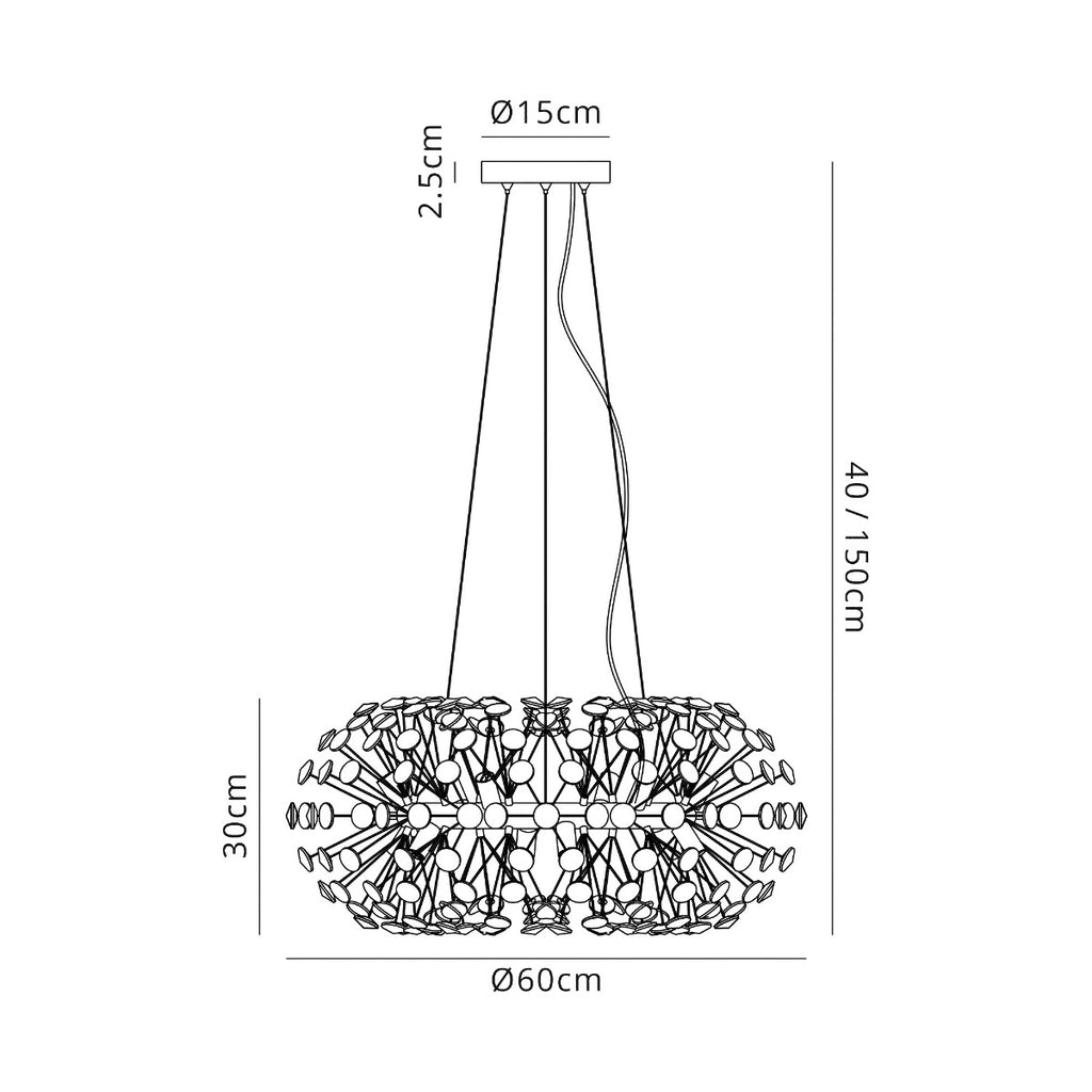 Regent Seyne 12 Light Pendant Light in Polished Chrome with Crystal