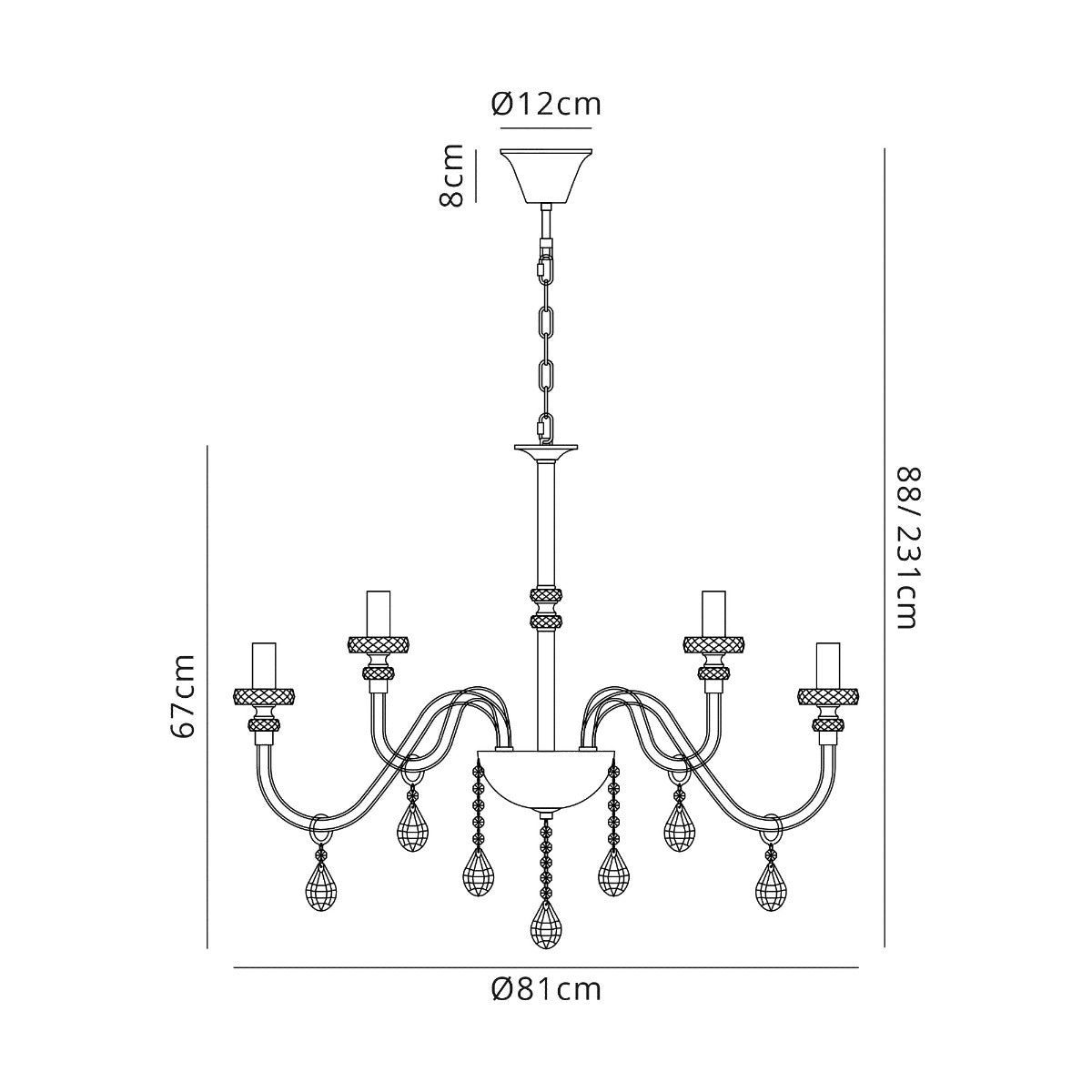 Regent Bastia 12 Light Chandelier in Polished Chrome with Clear Glass Crystal