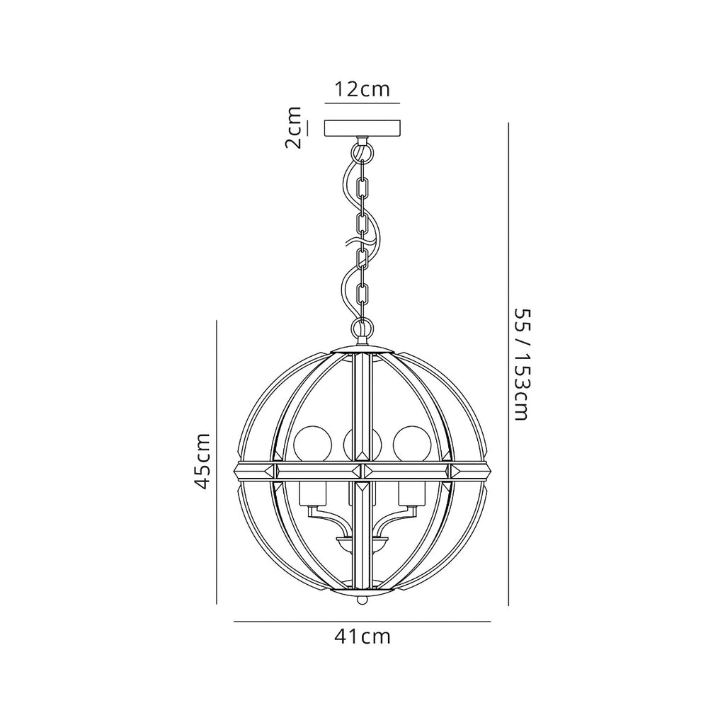 Regent Cluny Medium Round 3 Light Pendant Light in Polished Nickel