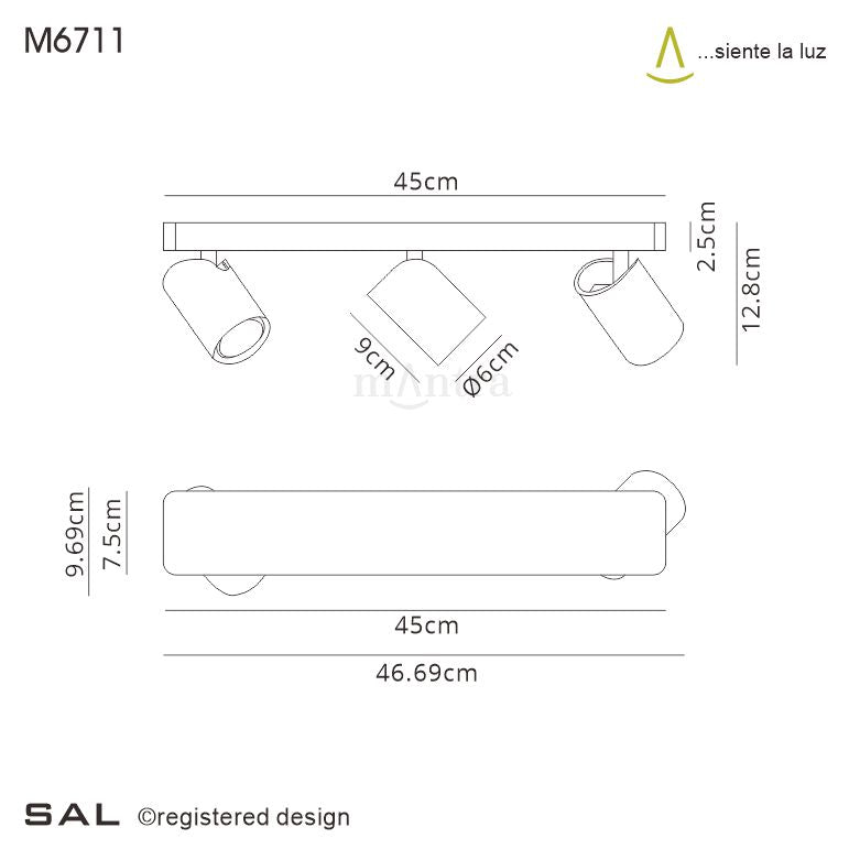 Mantra Sal Linear Bar 3 Light Spotlight GU10 Matt Black