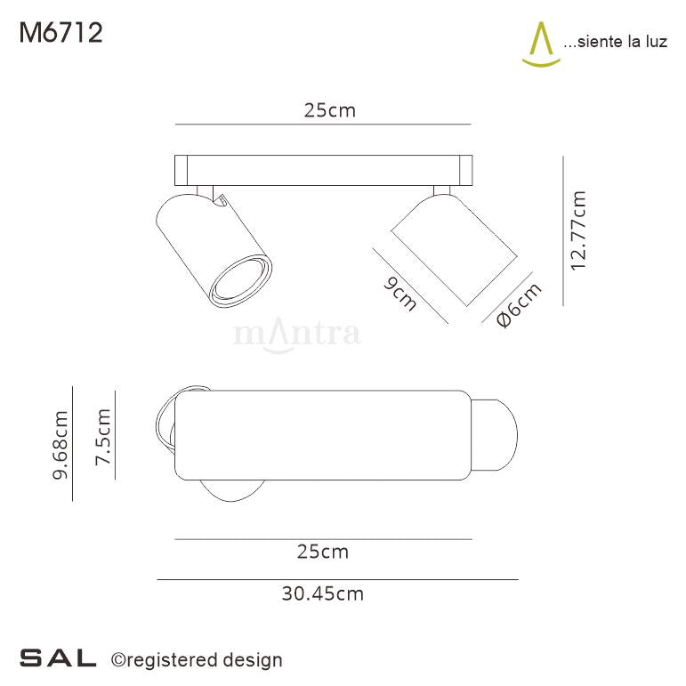 Mantra Sal Linear Twin 2 Light Spotlight GU10 Matt Black