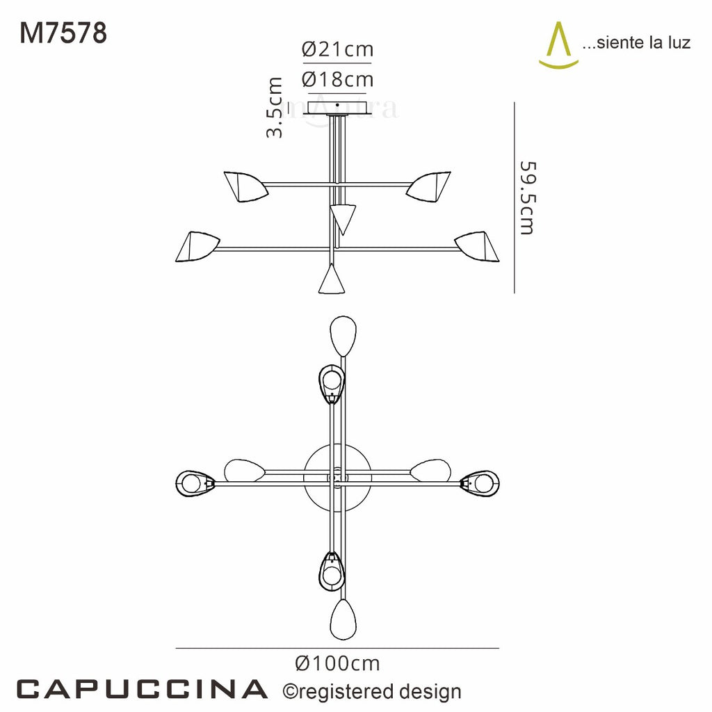 Mantra Capuccina 8 Light Fixed Pendant Black
