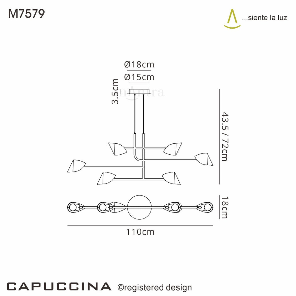 Mantra Capuccina 6 Light Linear Pendant Black