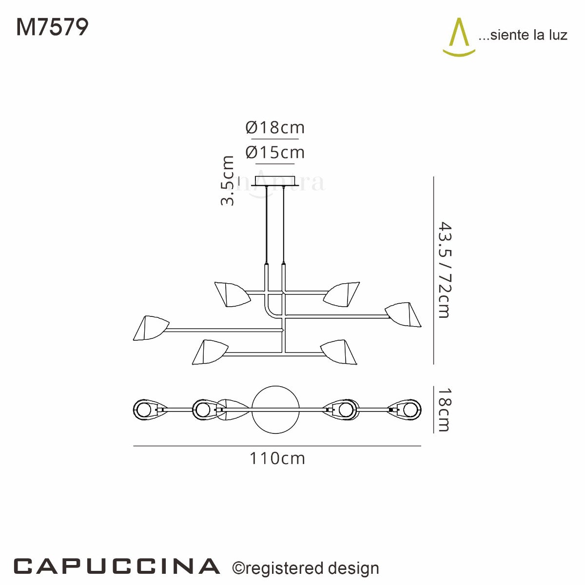 Mantra Capuccina 6 Light Linear Pendant Black
