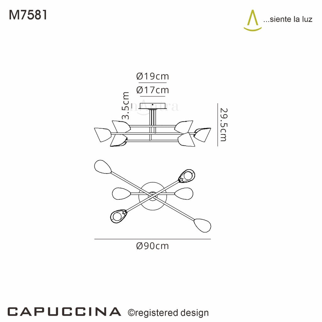 Mantra Capuccina 6 Light Semi Flush Fitting Black