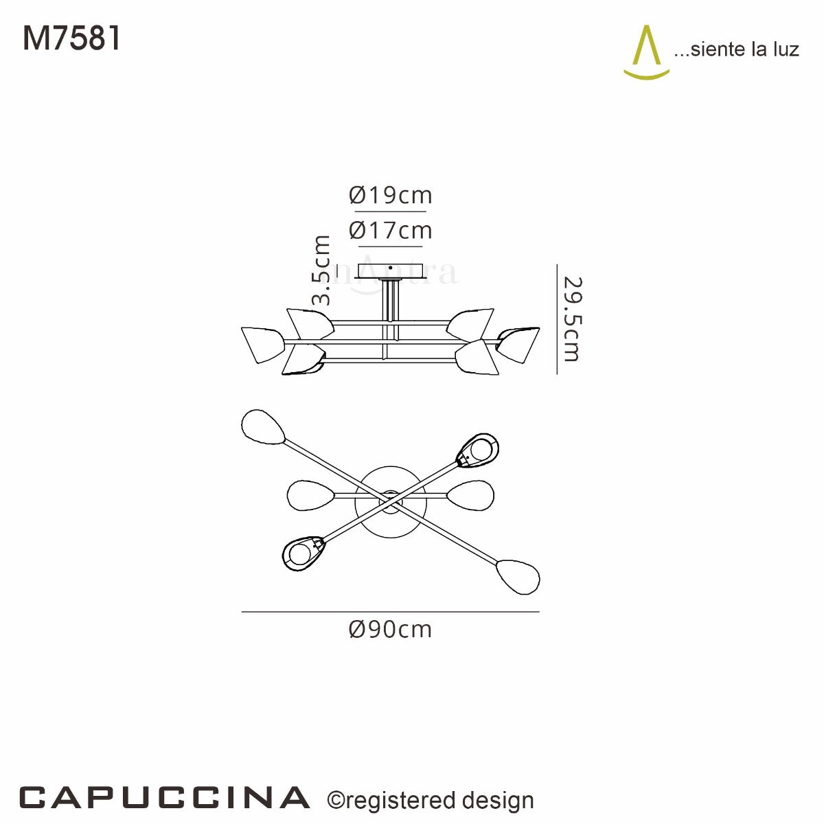 Mantra Capuccina 6 Light Semi Flush Fitting Black