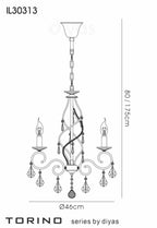 Diyas Torino 3 Light Pendant Light in Polished Chrome with Crystal