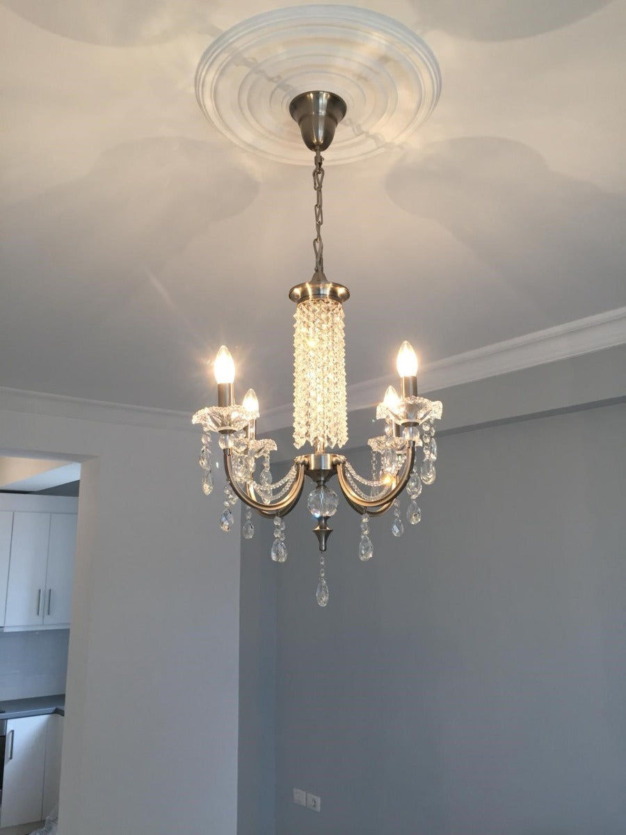 Diyas Leana 4 Light Pendant Light in Satin Nickel with Crystal
