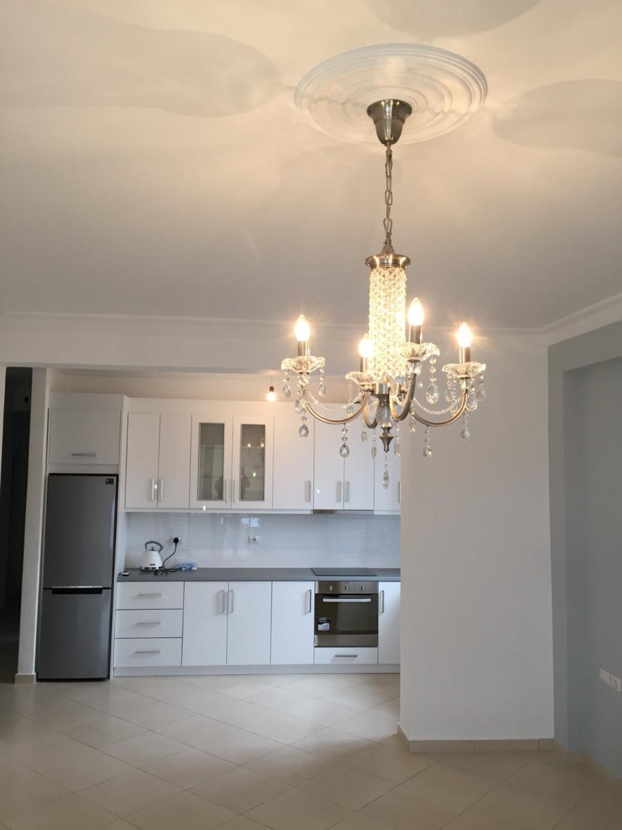 Diyas Leana 4 Light Pendant Light in Satin Nickel with Crystal