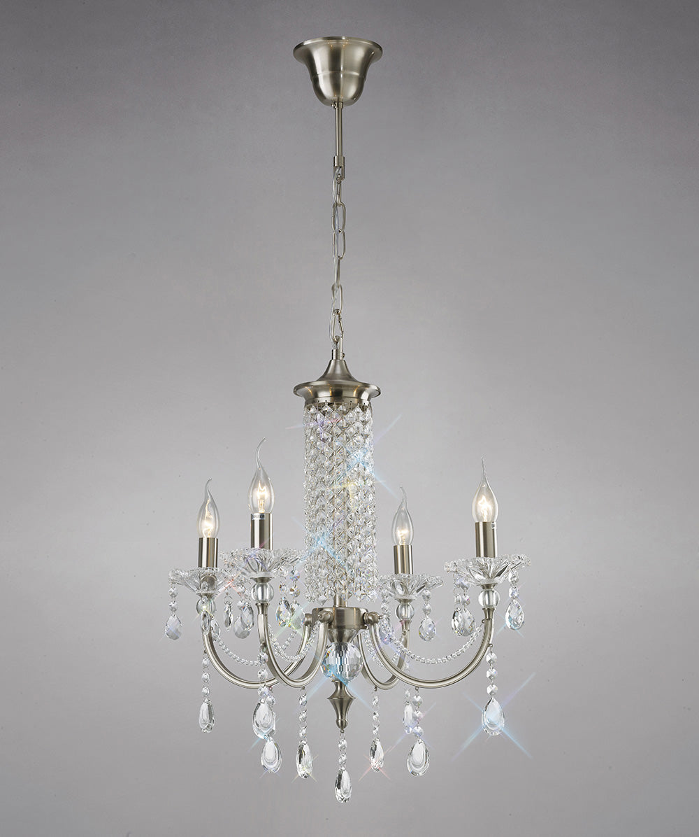 Diyas Leana 4 Light Pendant Light in Satin Nickel with Crystal