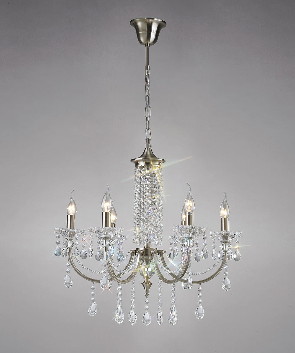 Diyas Leana 6 Light Pendant Light in Satin Nickel with Crystal