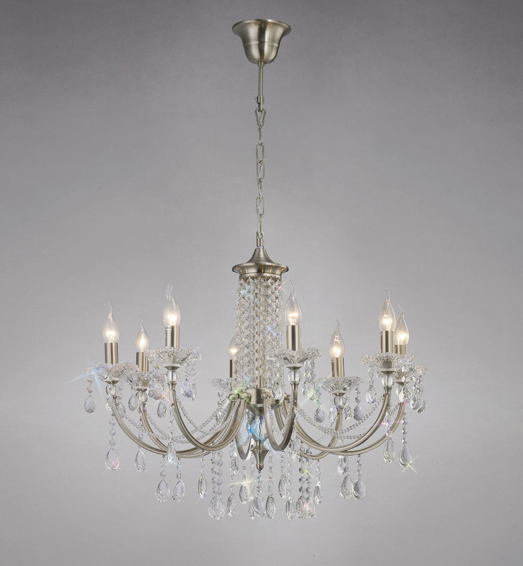 Diyas Leana 8 Light Pendant Light in Satin Nickel with Crystal