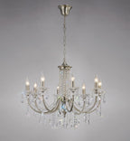 Diyas Leana 8 Light Pendant Light in Satin Nickel with Crystal