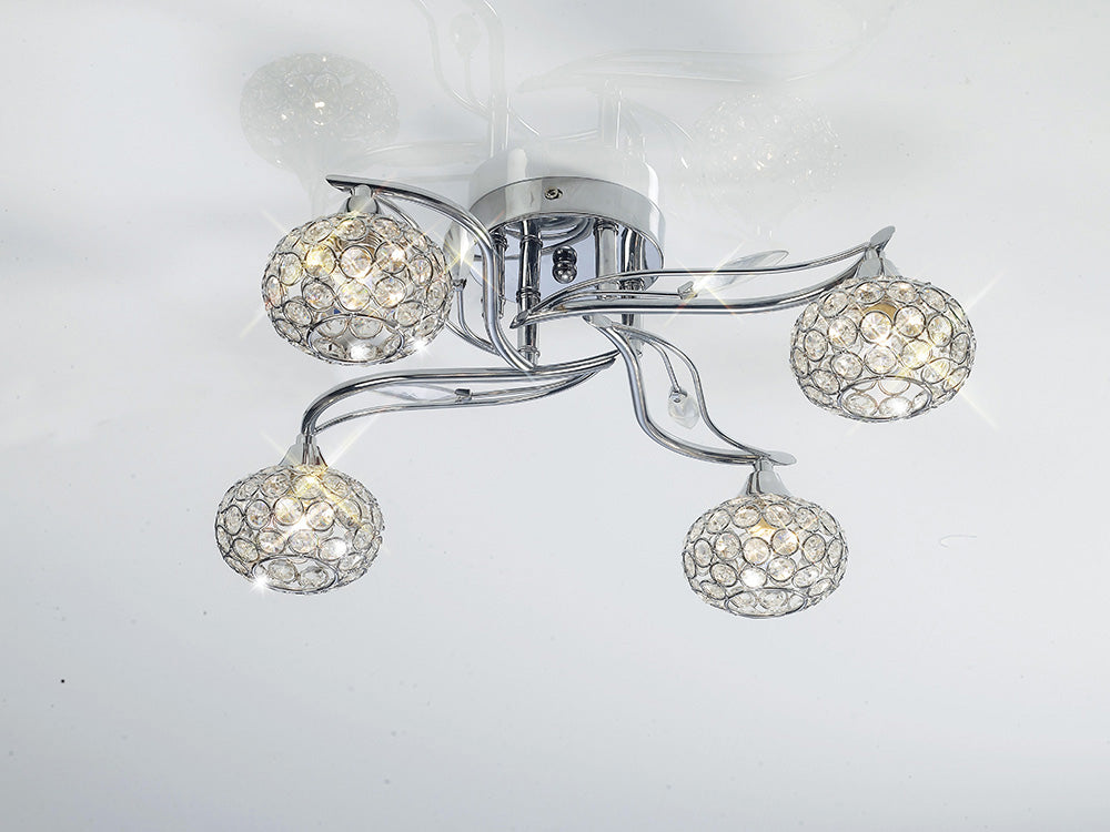 Diyas Leimo 4 Light Semi Flush Ceiling Light in Polished Chrome with Crystal