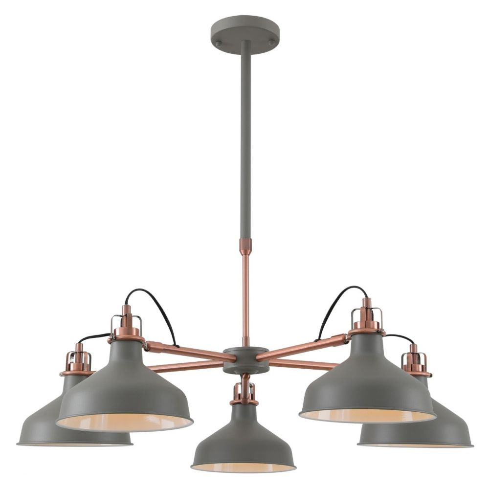 Regent Caen 5 Light Telescopic Pendant Light in Sand Grey and Copper