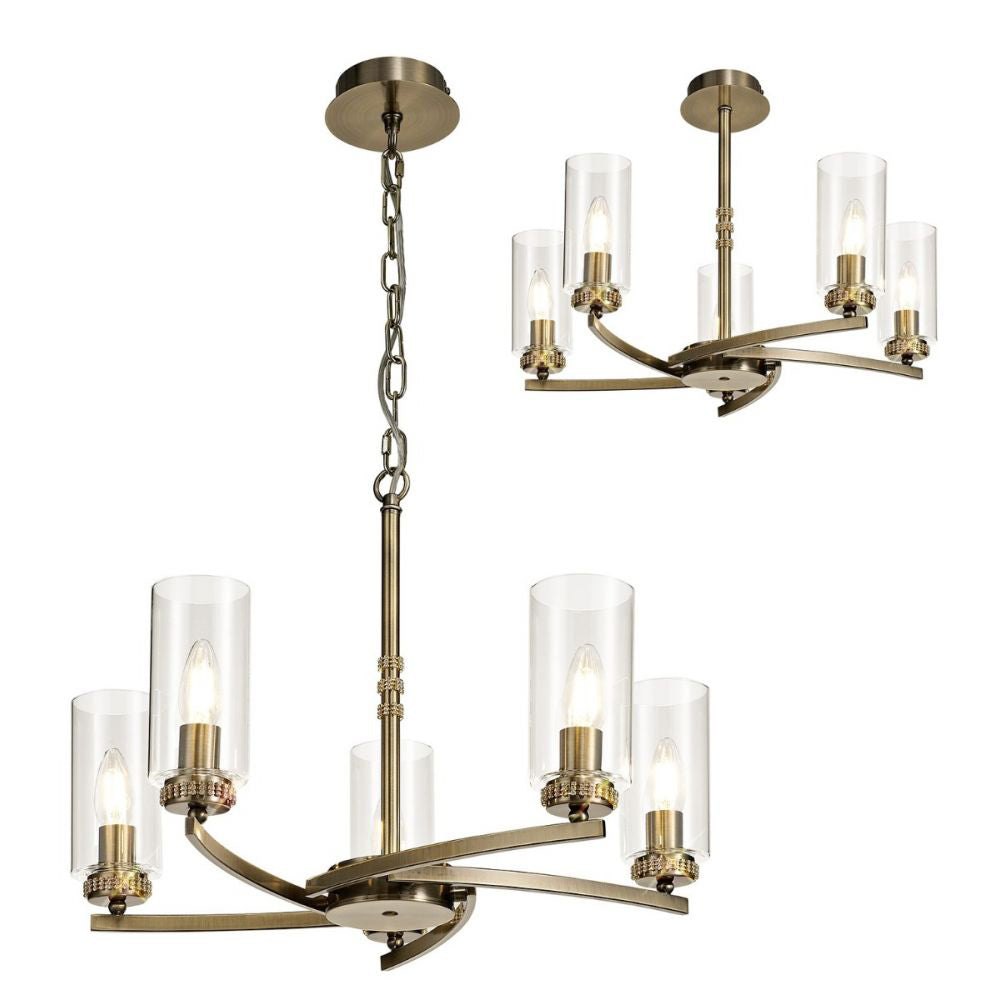 Regent Blois 5 Light Semi Flush Ceiling Light in Antique Brass