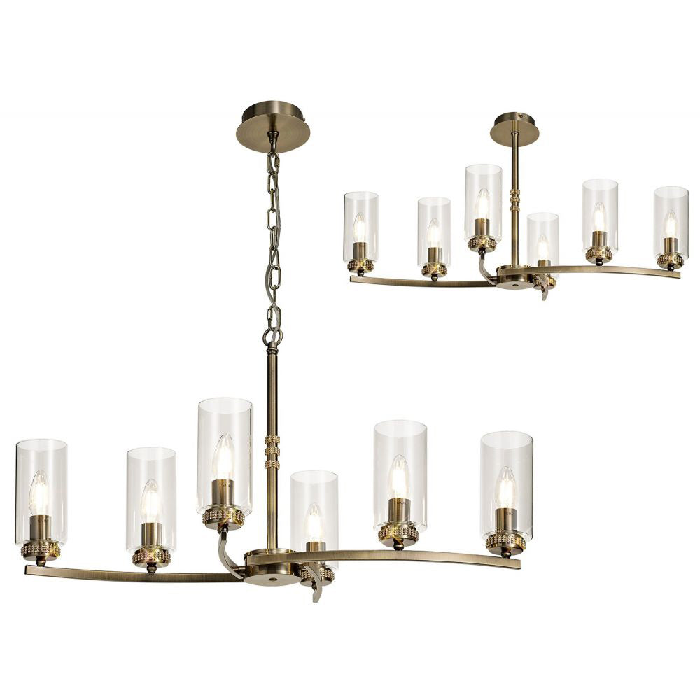 Regent Blois Rectangular 6 Light Semi Flush Ceiling Light in Antique Brass