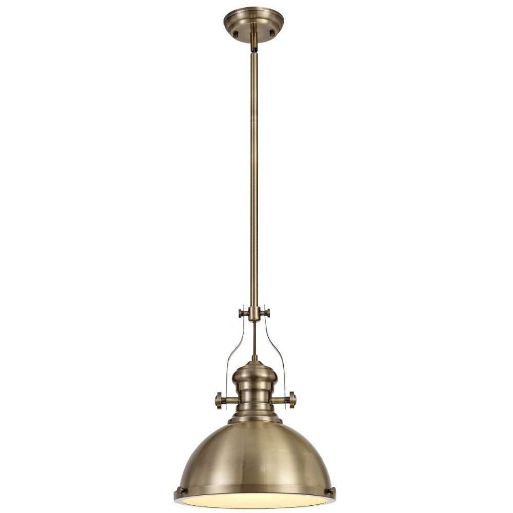 Regent Puteaux Pendant Light in Antique Brass with Frosted Glass