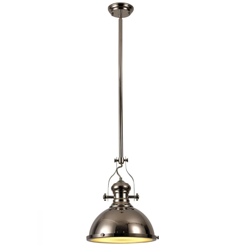 Regent Puteaux Pendant Light in Polished Nickel with Frosted Glass