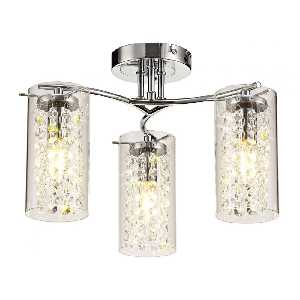 Regent Narbonne 3 Light Semi Flush Ceiling Light in Polished Chrome with Crystal Glass