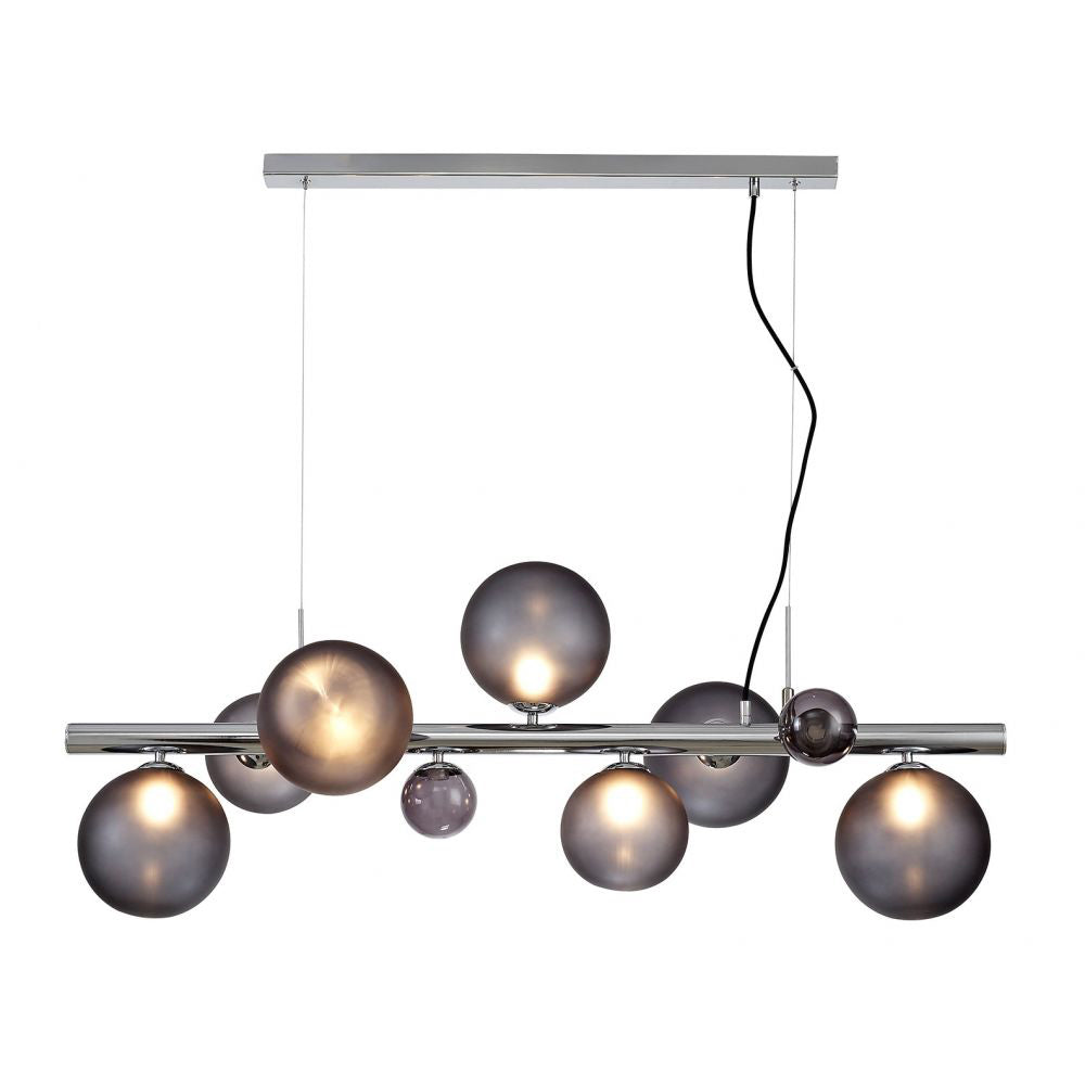 Regent Martinique Linear 7 Light Pendant Light in Polished Chrome with Smoked Glass